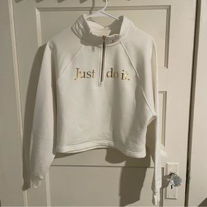 Nike White Cropped Quarter-zip Fleece Sweatshirt with Gold Foil Just Do It